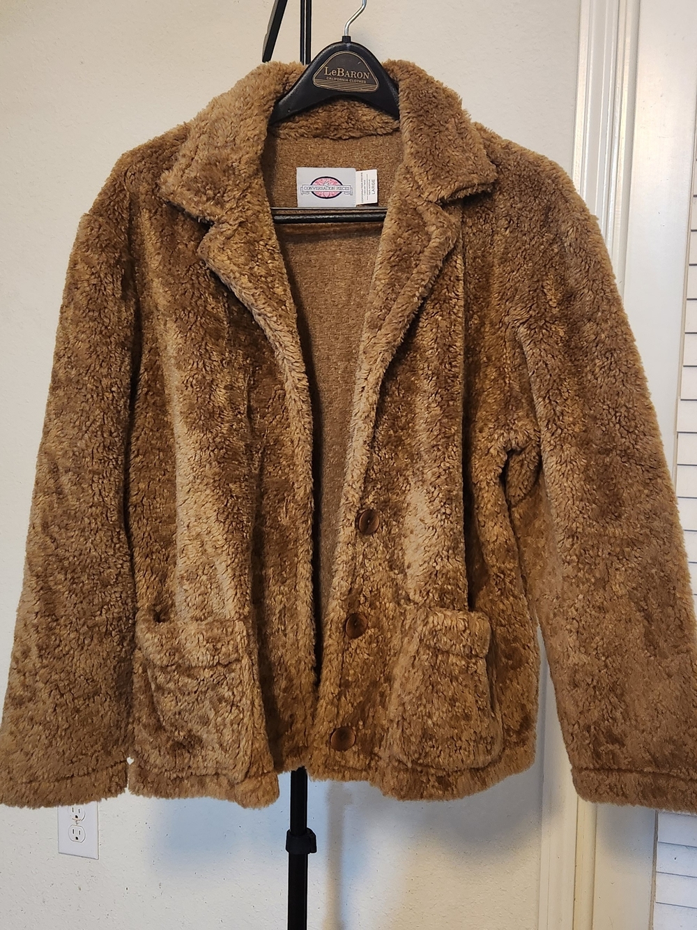 Plush Teddy Button-Front Jacket in Warm Brown